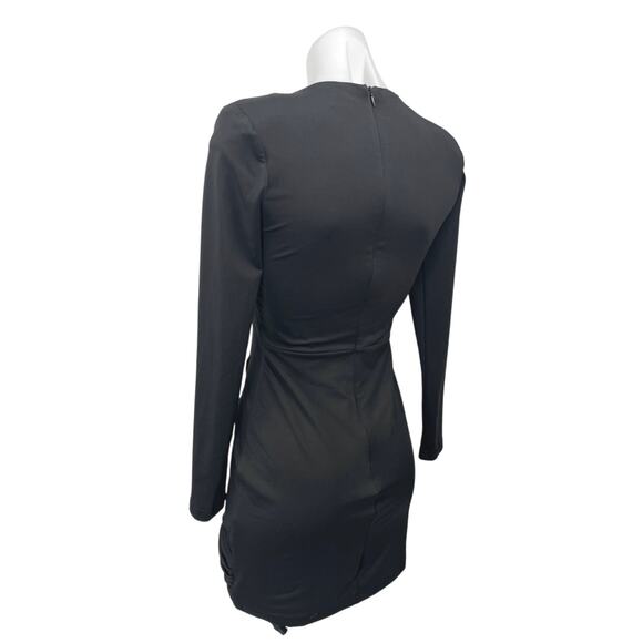Superdown Martyna Black Long Sleeve V-Neck Ruched Draped Mini Bodycon Dress Sz S - Picture 2 of 5